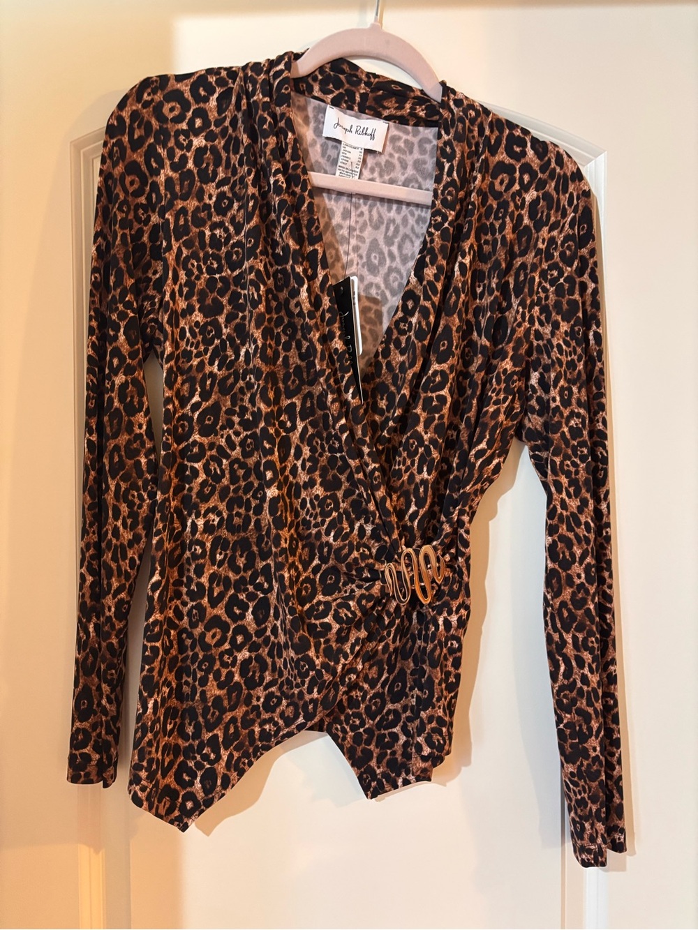 Joseph Ribkoff Leopard-Print Wrap Top in Brown and Black